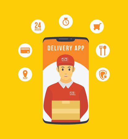 delivery apps services with various icon list service on the smartphone - vectorのイラスト素材