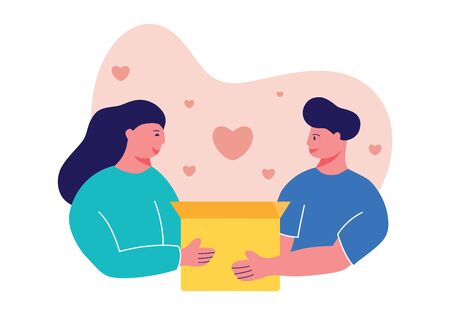 couple falling in love give something in box with modern flat style - vectorのイラスト素材
