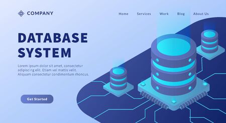 database system concept with big data environment and connection transfer data with isometric style for website template or landing homepage vectorのイラスト素材