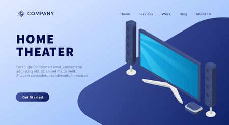 home theater concept for living entertainment with isometric style for website template or landing homepage vectorのイラスト素材