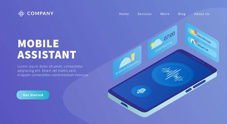 mobile assistant app concept with smartphone and business icon help with artificial intelligence technology for website template or landing homepage vectorのイラスト素材