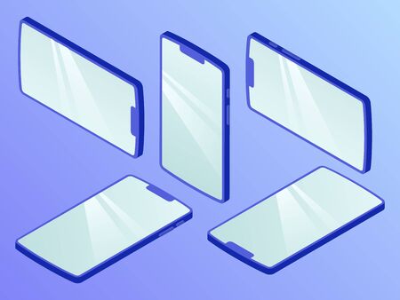 smartphone set collection with various view isometric style vectorのイラスト素材