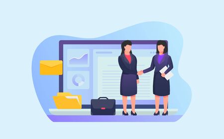 work agreement between employer and employee with some related icons vectorのイラスト素材