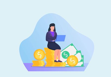 woman with financial target working on laptop with modern flat style vectorのイラスト素材