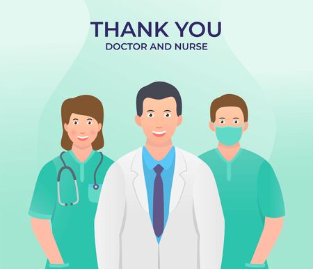 thank you for doctor and nurse for fight corona virus covid-19 with modern flat style vectorのイラスト素材