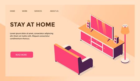 stay at home concept home entertainment for website template or landing homepage vectorのイラスト素材
