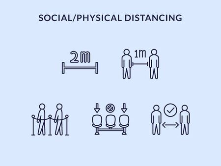 physical distancing or social distance icon set collectionのイラスト素材