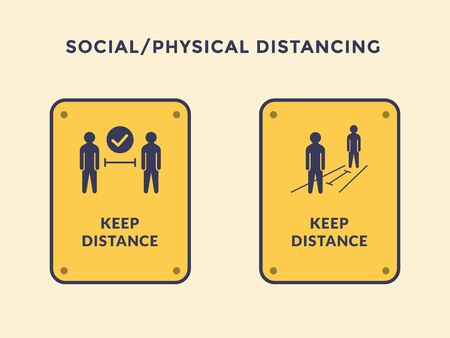 social distancing or physical distance people with modern yellow black sign symbol iconのイラスト素材