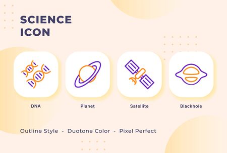 Science icon set with modern flat outline style duo tone color vector illustration.のイラスト素材