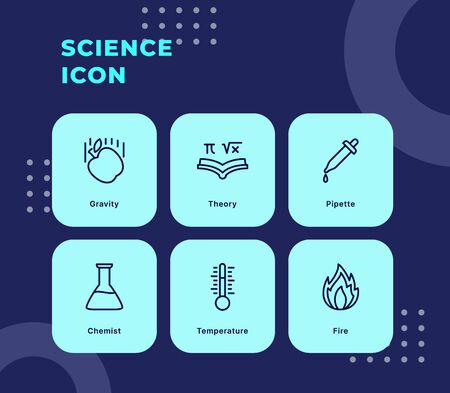 Science icon set with modern flat outline style blue theme vector illustration.のイラスト素材