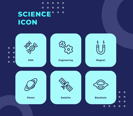 Science icon set with modern flat outline style blue theme vector illustration.のイラスト素材