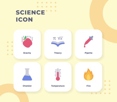 Science icon set with modern flat filled outline style full color vector illustration.のイラスト素材