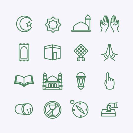 muslim icon set collection package with line style perfect for islam ramadan id mubarak mosque vector illustrationのイラスト素材