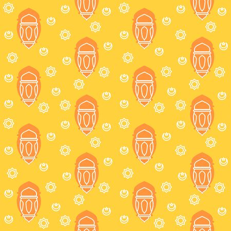 Lantern pattern icon lamp antique heritage ornament crescent moon festival celebration ied mubarak with filled color background orange theme flat style design vector.のイラスト素材
