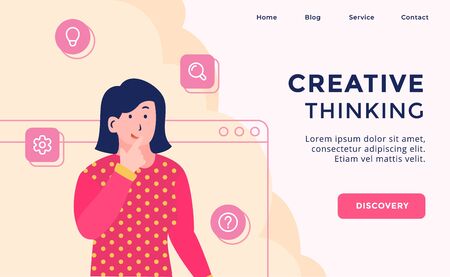 Creative thinking campaign for web website template page landing home homepage with modern flat cartoon style vector designのイラスト素材