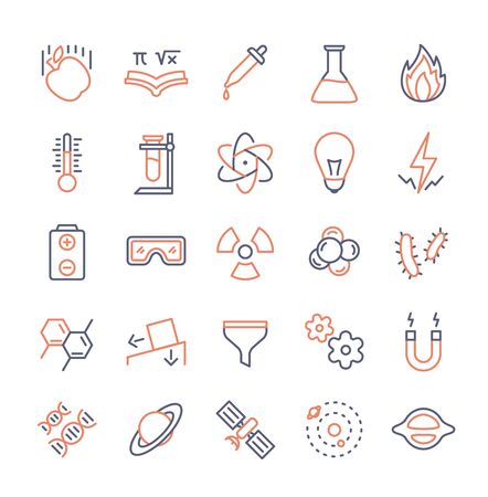 Science icon set duo tone color line style modern flat design vector illustrationのイラスト素材
