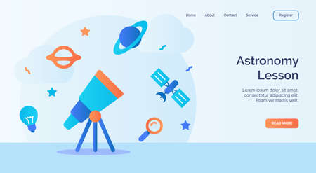 Astronomy lesson telescope satellite space icon campaign for web website home homepage landing...