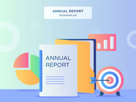 Annual report illustration set background of target goal pie chart file folder with flat style .のイラスト素材