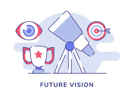 Future vision telescope background of trophy eyeball arrow target with flat outline styleのイラスト素材
