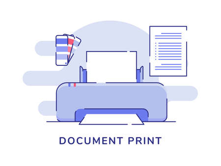 Document print concept printer machine color pallet text paper white isolated background with flat...
