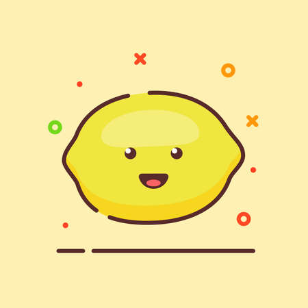 Lime cute mascot face emotion happy fruit with color flat cartoon outline styleのイラスト素材