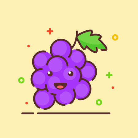 Grape cute mascot face emotion happy with color flat cartoon outline styleのイラスト素材