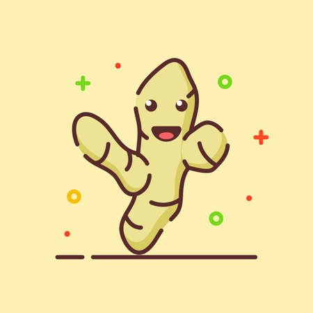 Ginger cute mascot face emotion happy fruit with color flat cartoon outline styleのイラスト素材