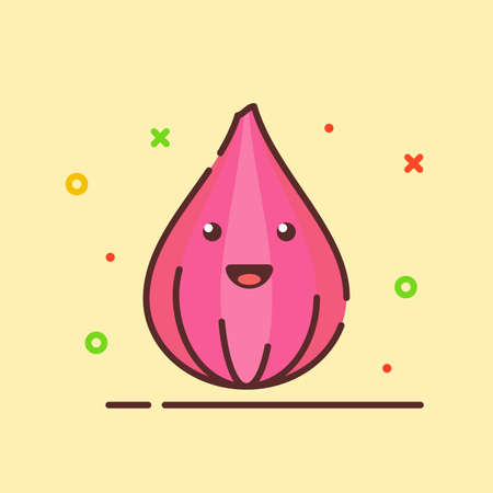Onion cute mascot face emotion happy vegetable with color flat cartoon outline styleのイラスト素材