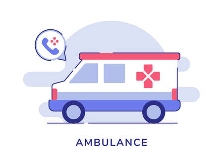 Ambulance transportation emergency call white isolated background with flat color outline styleのイラスト素材