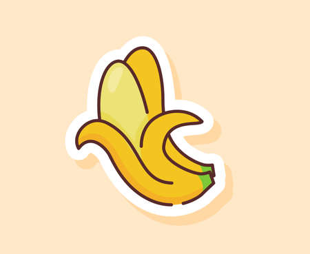 Banana sticker fruity healthy fresh food with color flat cartoon outline styleのイラスト素材