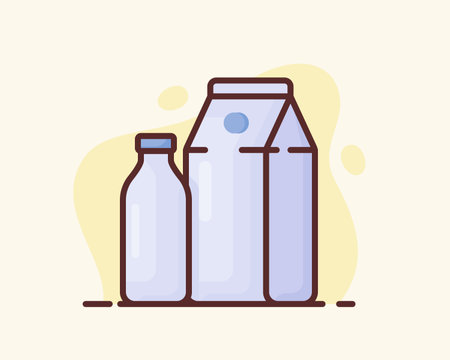 fresh milk packaging bottle and carton with flat style vector design illustrationのイラスト素材