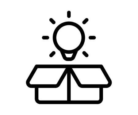 idea out of box light bulb single isolated icon with outline style black and white vector illustrationのイラスト素材
