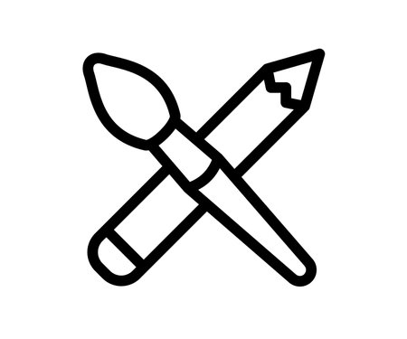 art tool brush pencil single isolated icon with outline style black and white vector illustrationのイラスト素材