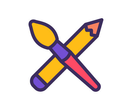art tool brush pencil single isolated icon with filled line and outline flat style vector illustrationのイラスト素材
