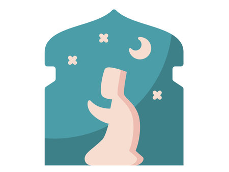 praying prayer night dawn single isolated icon with flat style vector illustrationのイラスト素材