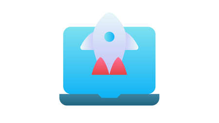 laptop launch startup single isolated icon with single isolated icon with smooth style vector illustrationのイラスト素材