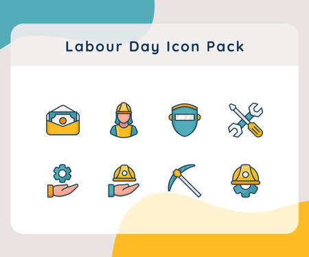 labour day icon icons set collection package white isolated background with filed color style vector design illustrationのイラスト素材