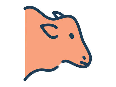 cow single isolated icon with dash or dashed line style vector illustrationのイラスト素材