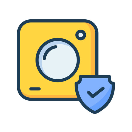 security camera shield video monitored single isolated icon with filled line style vector illustrationのイラスト素材