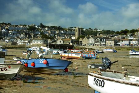 View looking down on the harbour in the fishing village of St Ives, Cornwall.の写真素材
