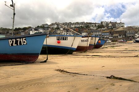 View looking down on the harbour in the fishing village of St Ives, Cornwall.の写真素材