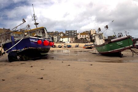 View looking down on the harbour in the fishing village of St Ives, Cornwall.の写真素材