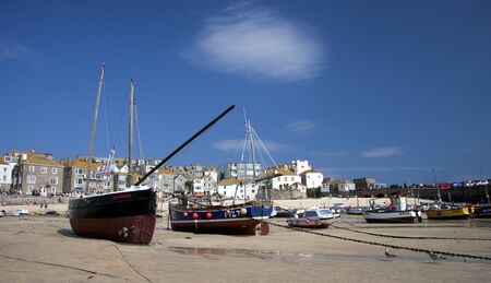 View looking down on the harbour in the fishing village of St Ives, Cornwall.の写真素材