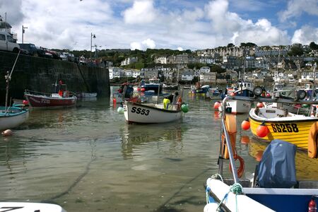 View looking down on the harbour in the fishing village of St Ives, Cornwall.の写真素材