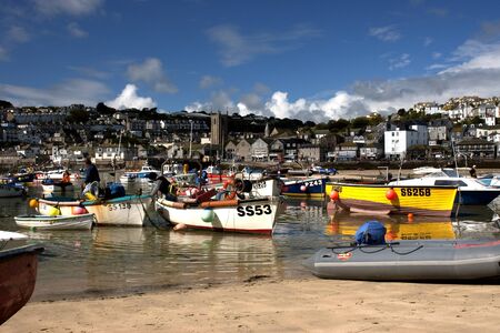 View looking down on the harbour in the fishing village of St Ives, Cornwall.の写真素材