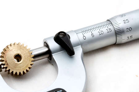 close up image of an engineering micrometer used for the accurate measurement of machined parts.の写真素材