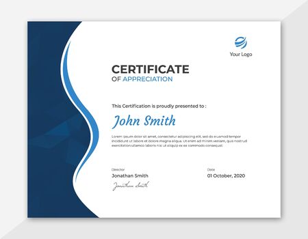 Blue waves with polygon pattern certificateのイラスト素材