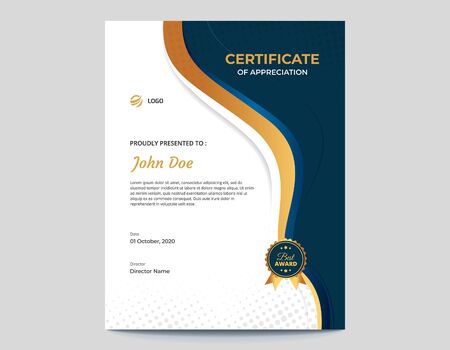 Vertical Dark Blue and Gold Waves Certificate Designのイラスト素材