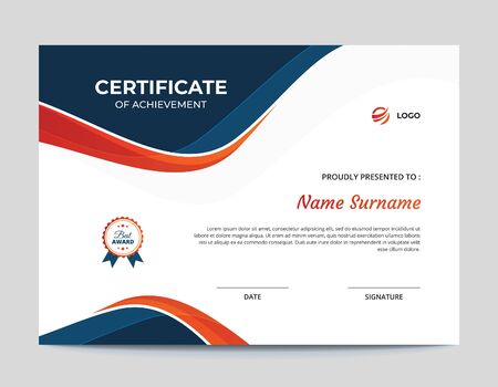- Abstract Blue and Orange Waves Certificate || Abstract Waves Vector Background - A4 Size with 3mm Bleedのイラスト素材