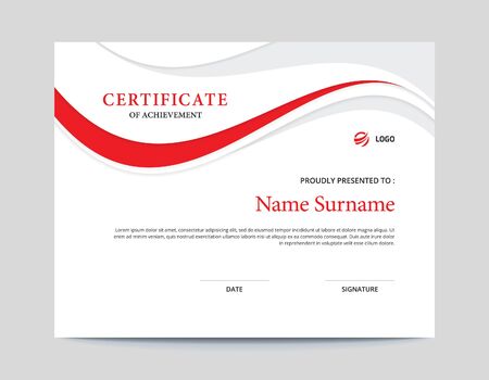 Vector Red and Grey Waves Certificate || Letter Certificate with .125 Bleedのイラスト素材